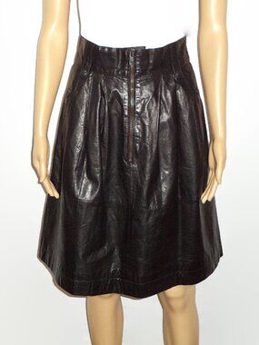 Black Genuine Leather Knee Length Skirt, Sz. 6